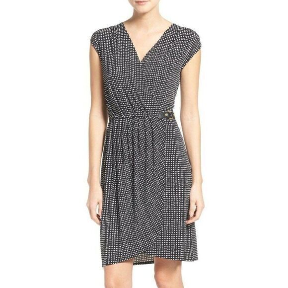 Michael‎ Kors Women's Side Buckle Printed Faux Wrap Dress Black White Siz… - Picture 1 of 12